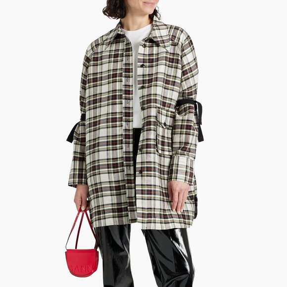 GANNI Checked linen and silk-blend shirt, NWT, XXS/XS - Picture 2 of 6